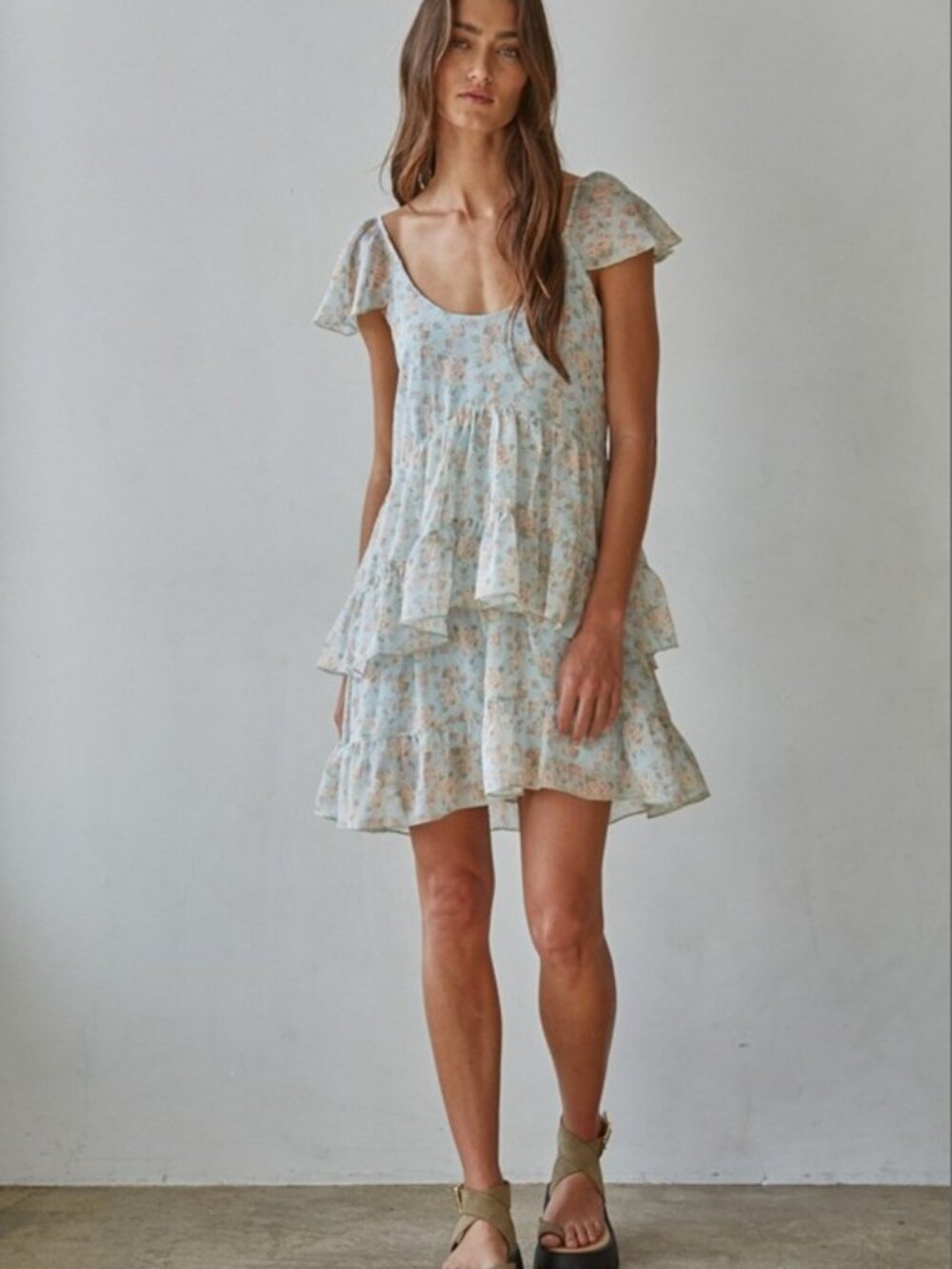 NWT By Together Petalune Ruffle Floral Mini Dress - Light Blue